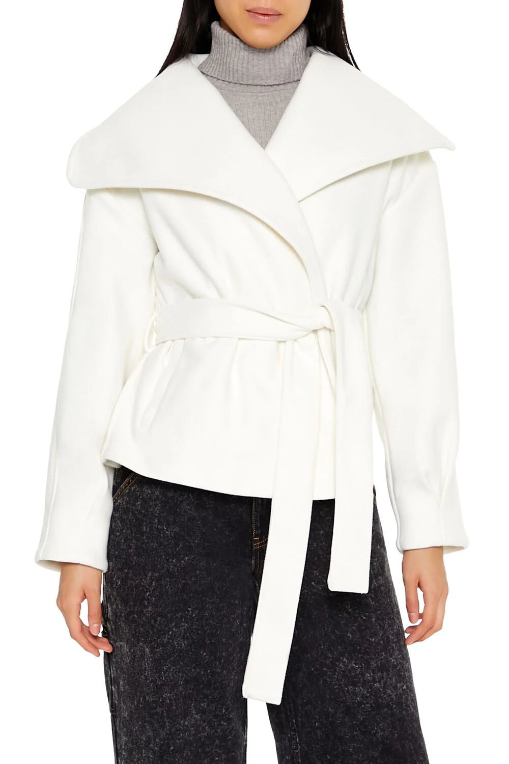 Brushed Tie-Waist Wrap Coat