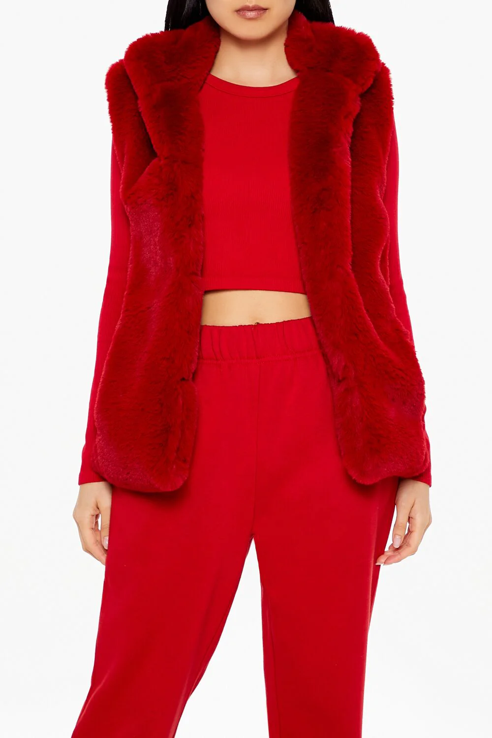 Notched Faux Fur Vest