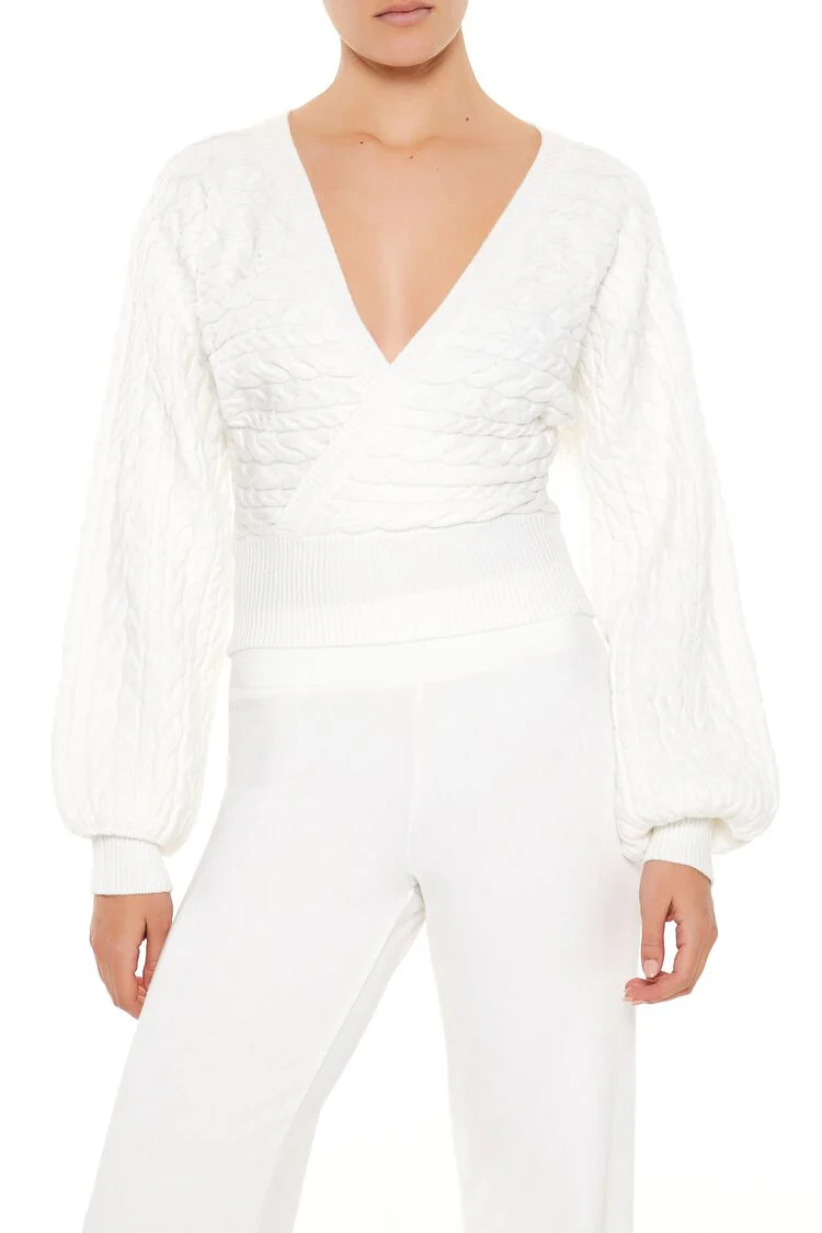 Peasant-Sleeve Cable Knit Sweater