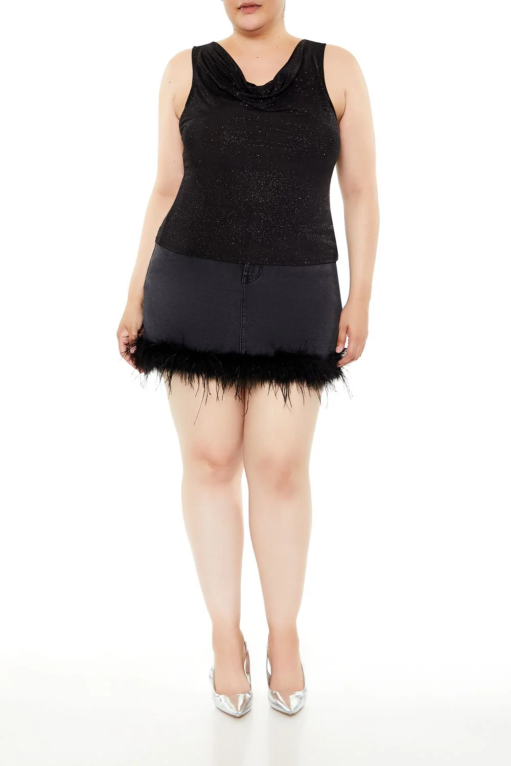 Plus Size Glitter Knit Cowl Tank Top - Image 2