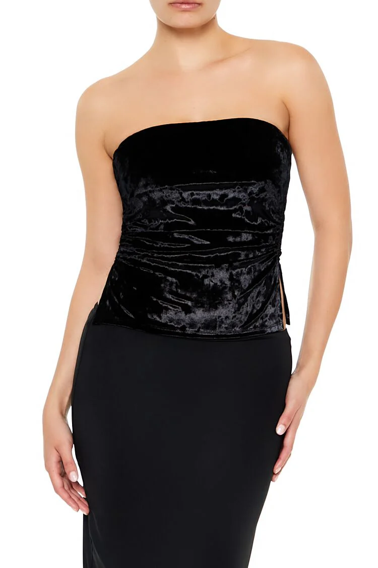 Split-Hem Velvet Tube Top