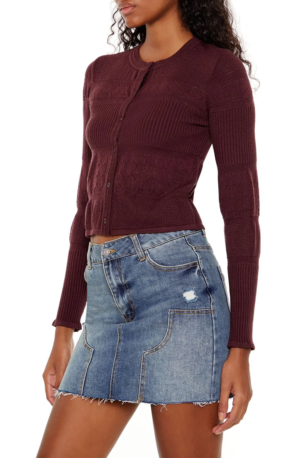 Mixed Knit Cardigan Sweater - Image 9