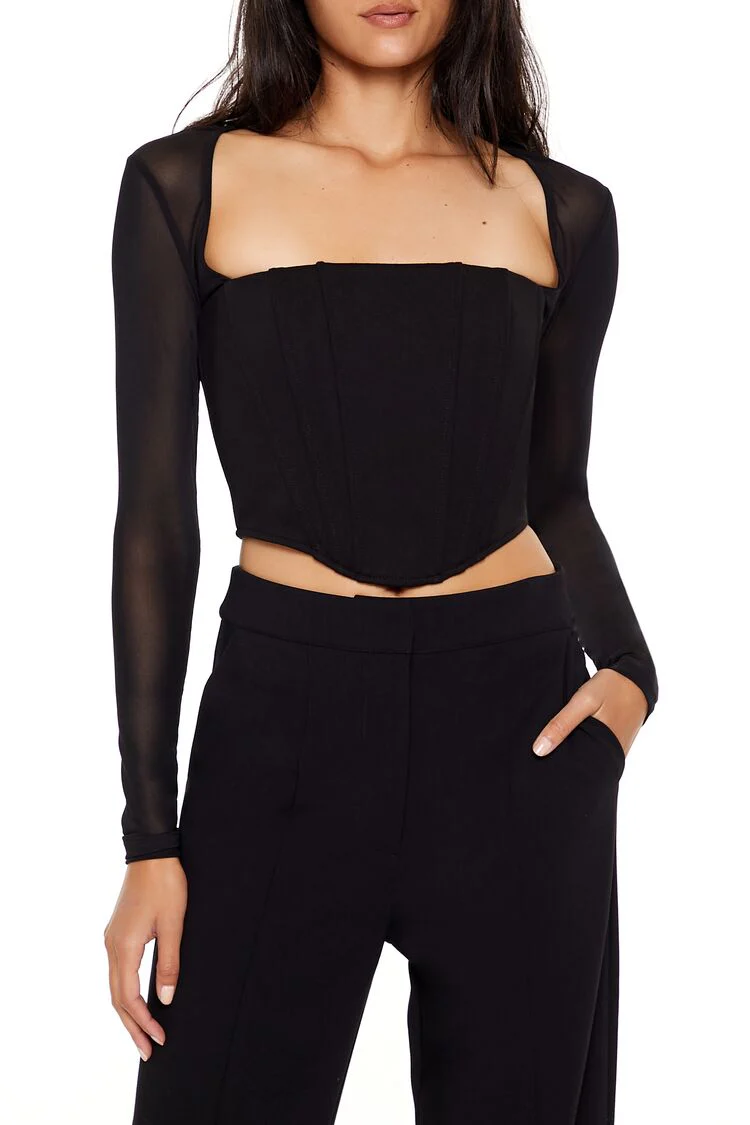 Sheer Cutout Bustier Crop Top