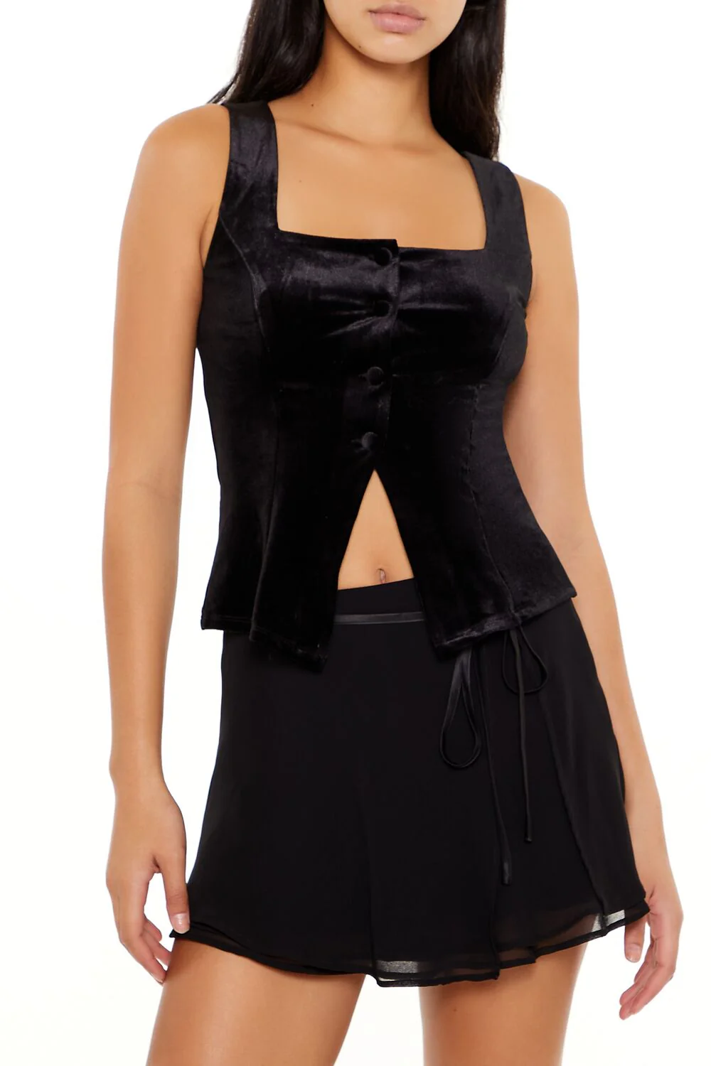 Velvet Button-Front Tank Top
