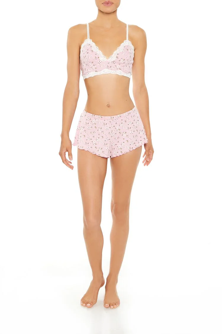 Pointelle Floral Pajama Shorts