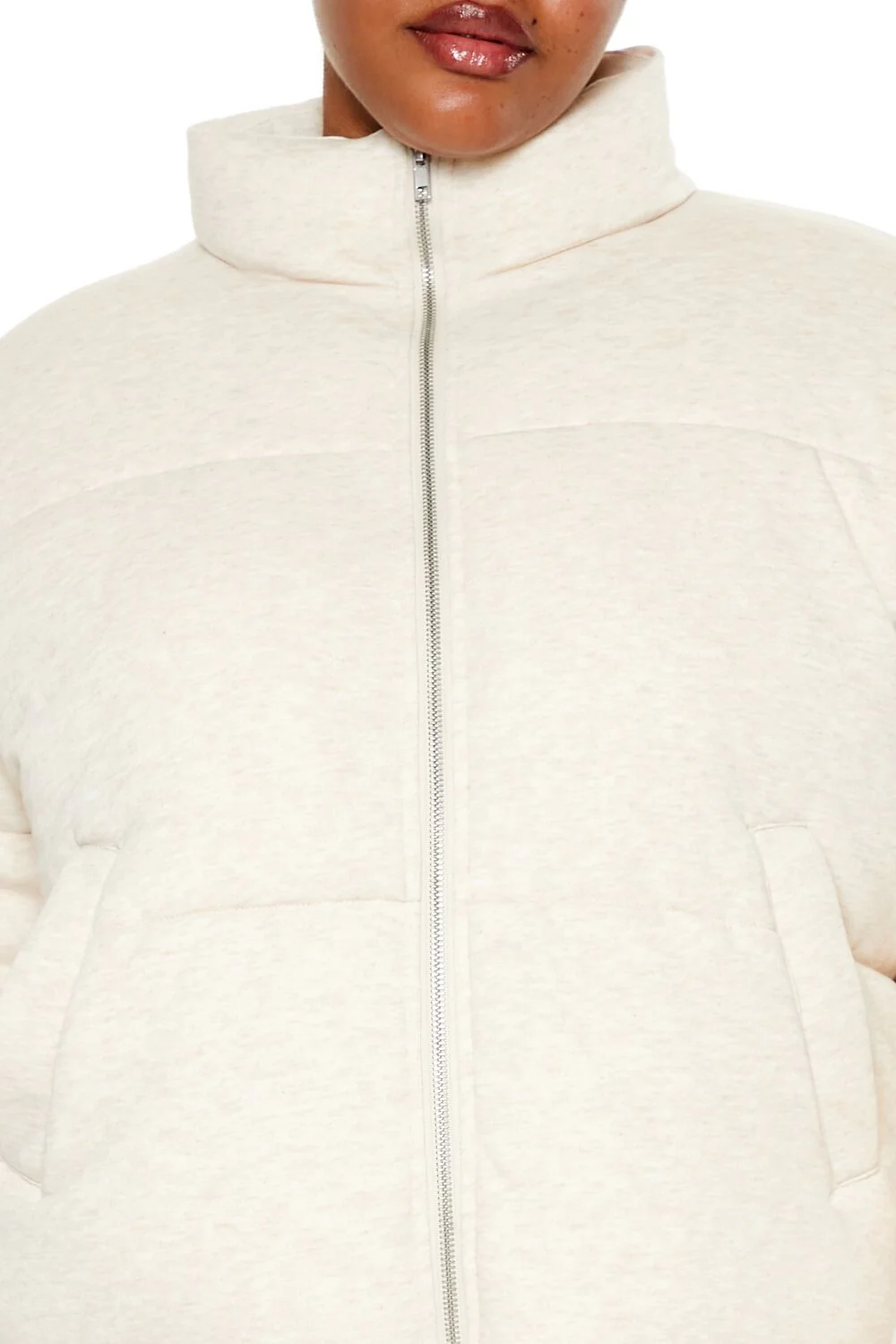 Plus Size Quilted French Terry Puffer Jacket - Image 3