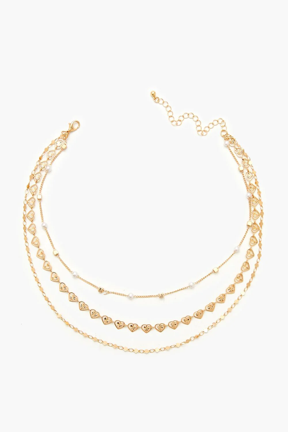 Layered Faux Pearl Heart Necklace