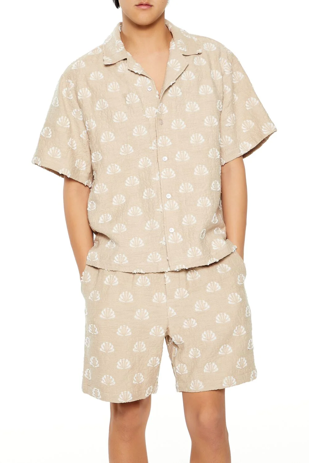 Textured Geo Cuban-Collar Shirt