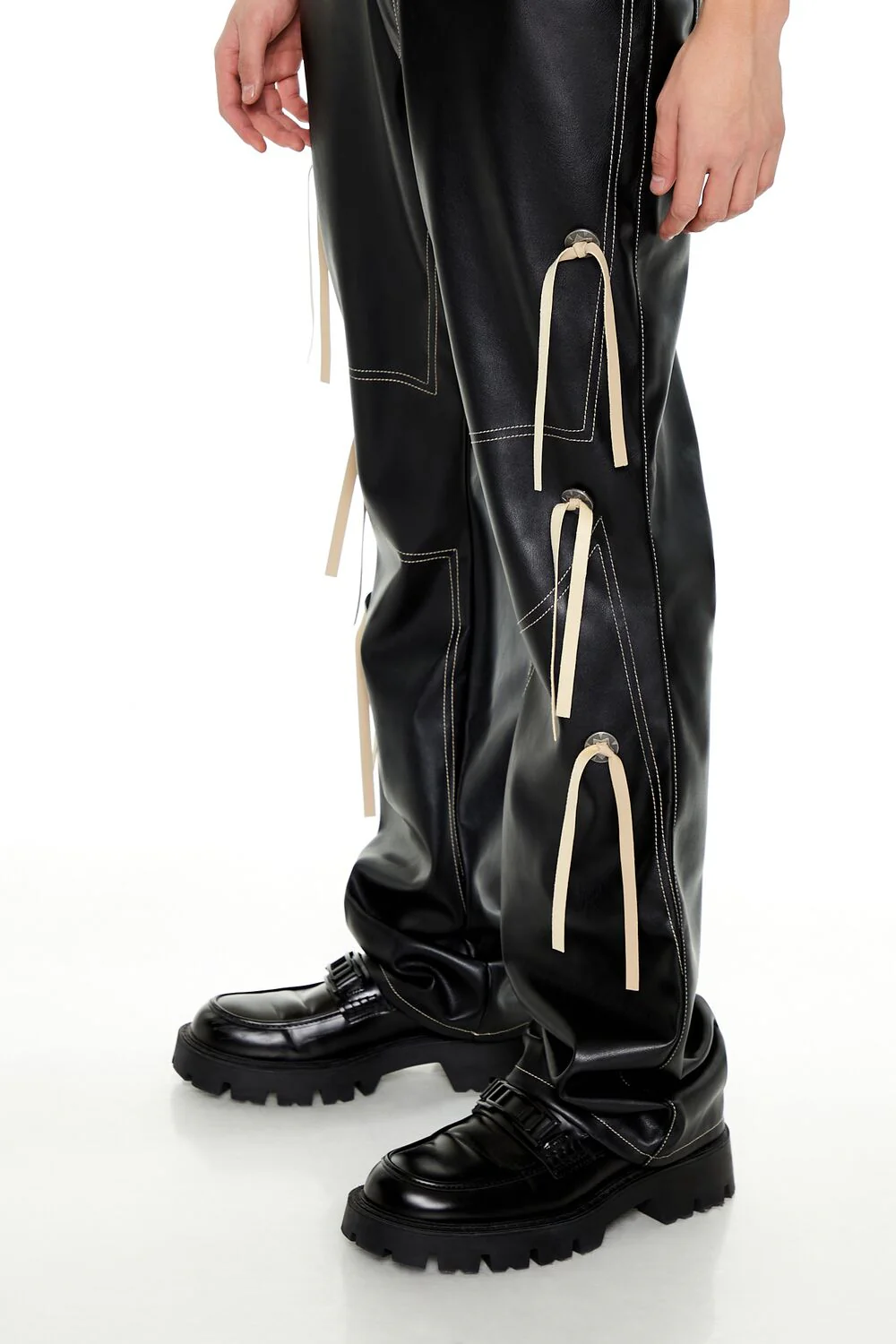 Two-Tone Faux Leather Flare Pants - Image 5