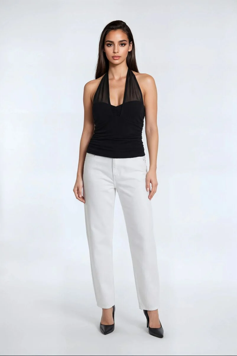 Mesh Sweetheart Cropped Halter Top