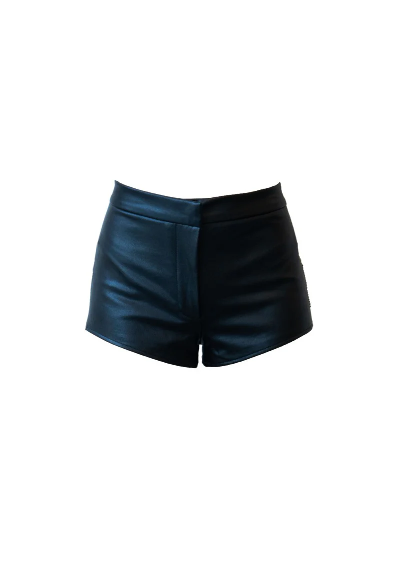 Rhinestone-Fringe Faux Leather Shorts - Image 4
