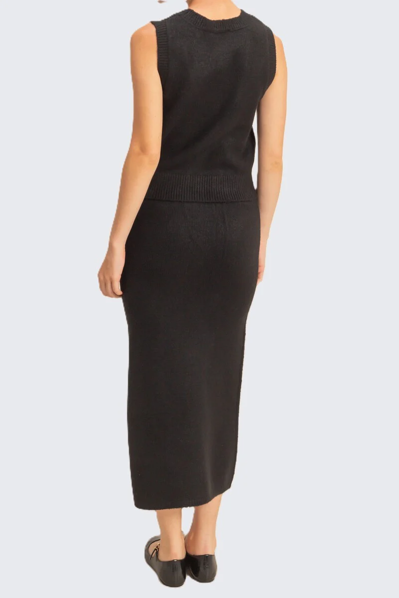 Button-Front Vest & Maxi Skirt Sweater Set - Image 13