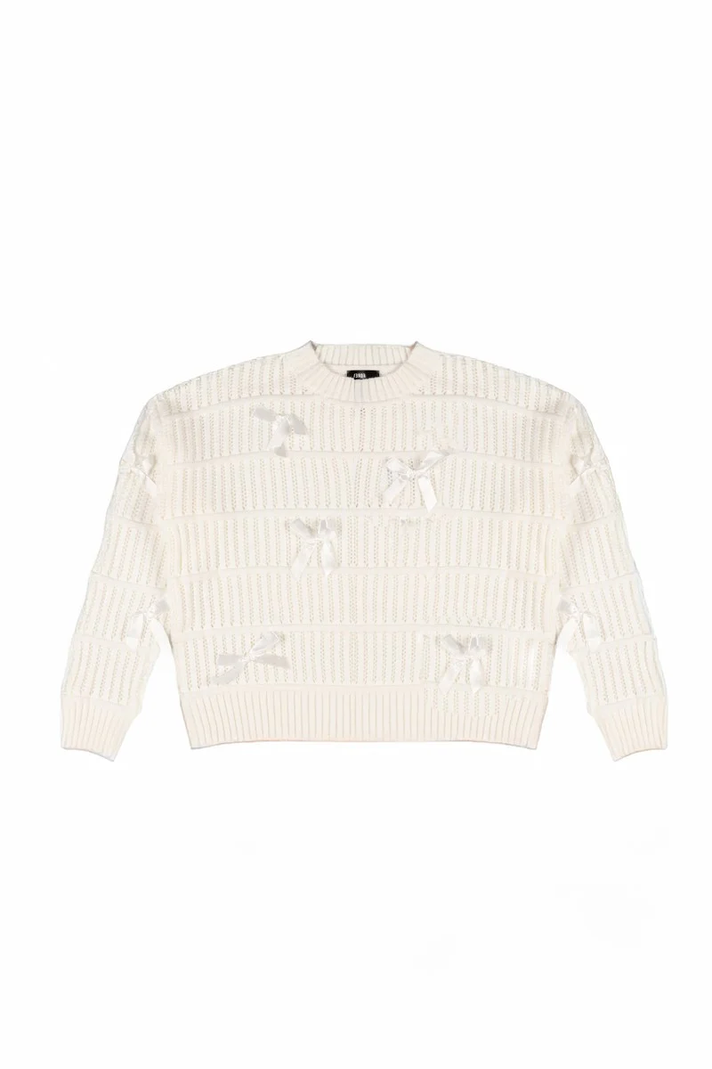Ribbon Bow Cropped Sweater - Image 2