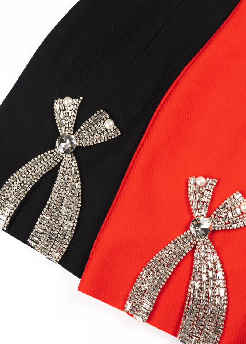 Rhinestone Bow Sweetheart Bodycon Mini Dress - Image 3