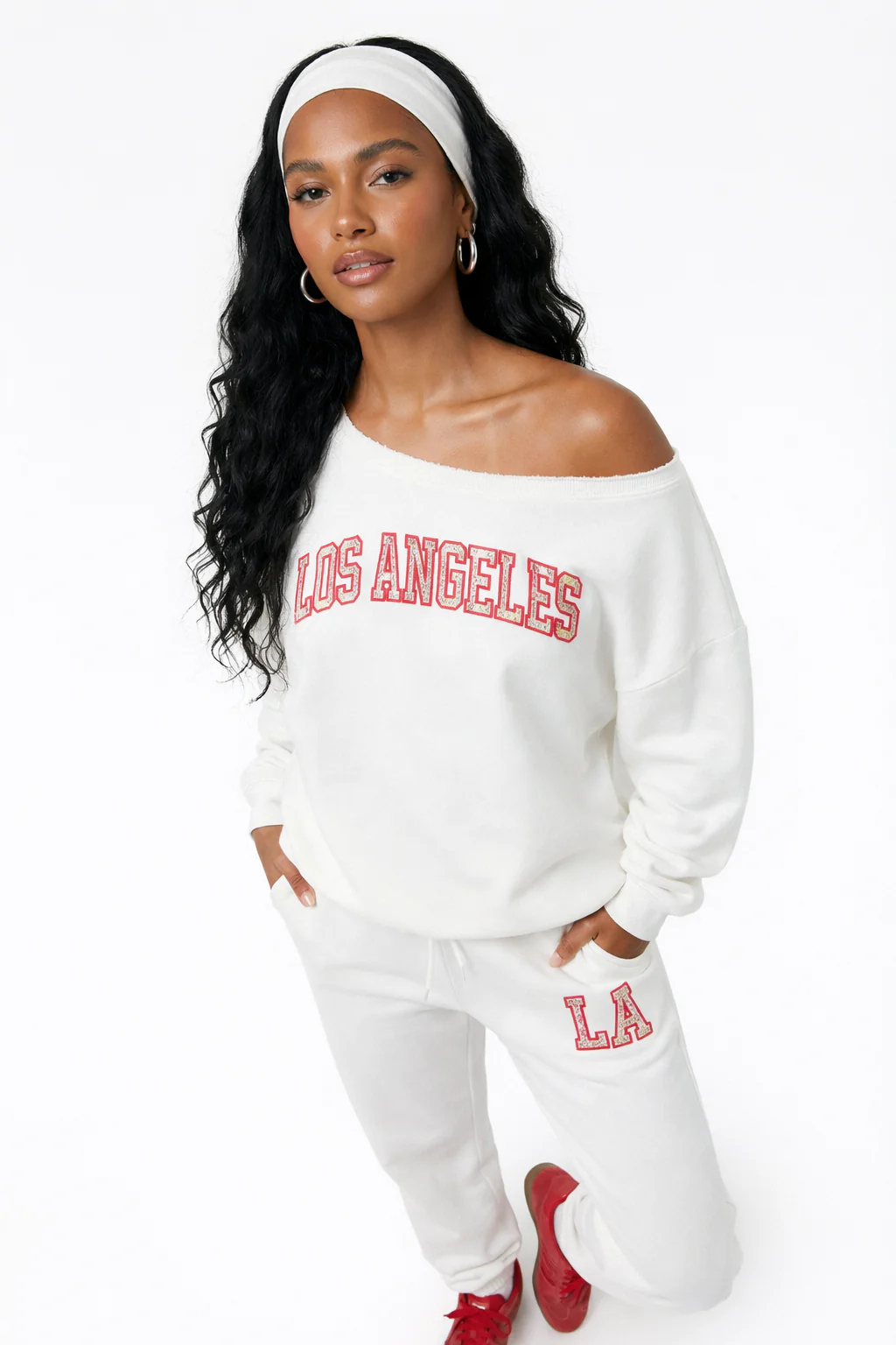 FLEECE OFF THE SHOULDER LOS ANGELES SWEATSHIRT