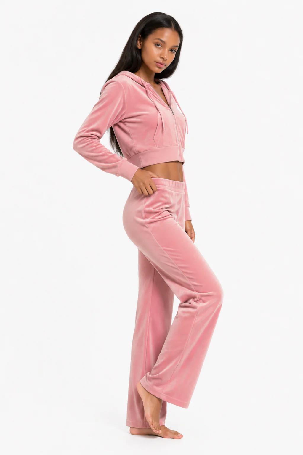 Velour Zip-Front Hoodie & Pant Set - Image 2