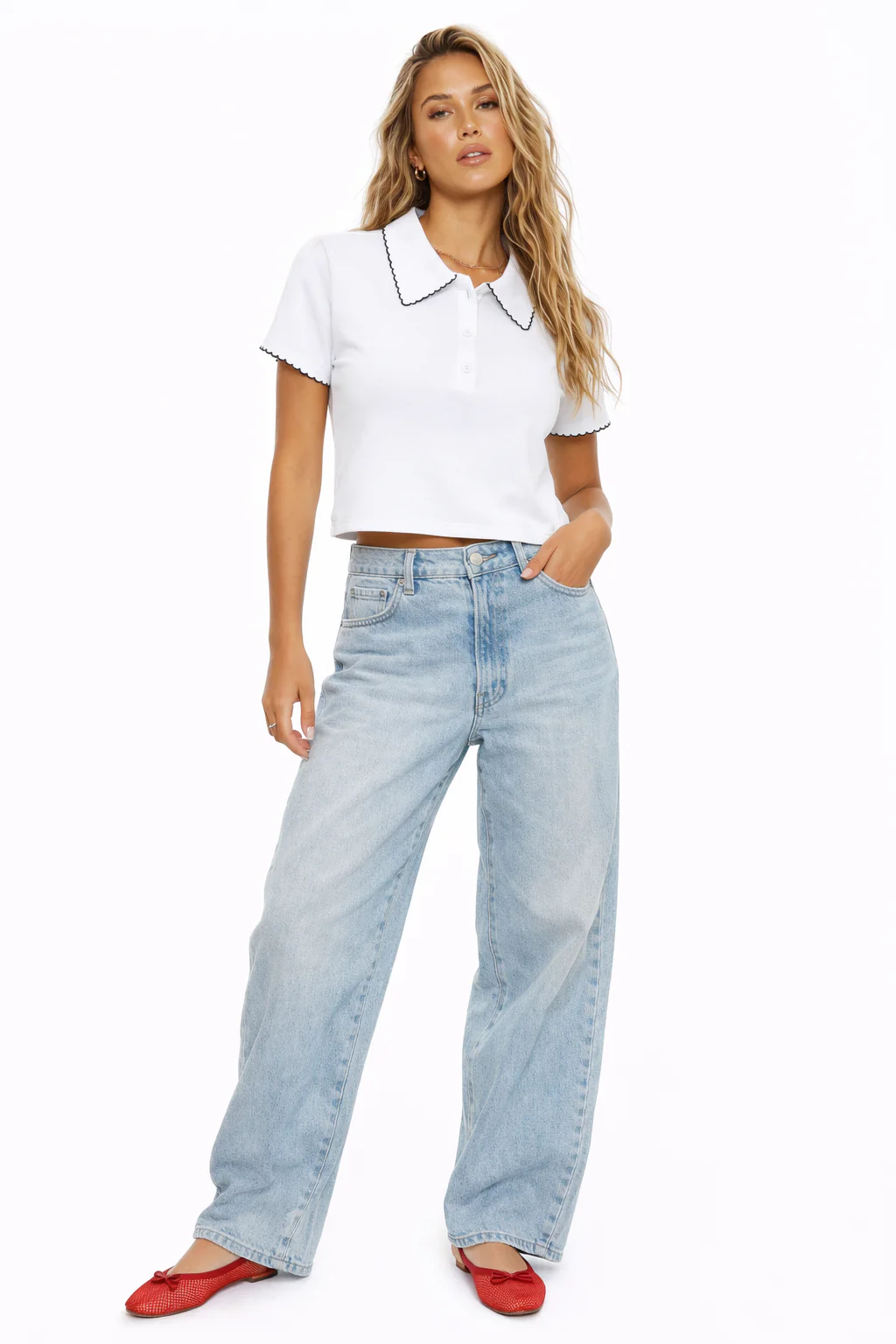 SCALLOPED EDGE SHORT SLEEVE POLO SHIRT
