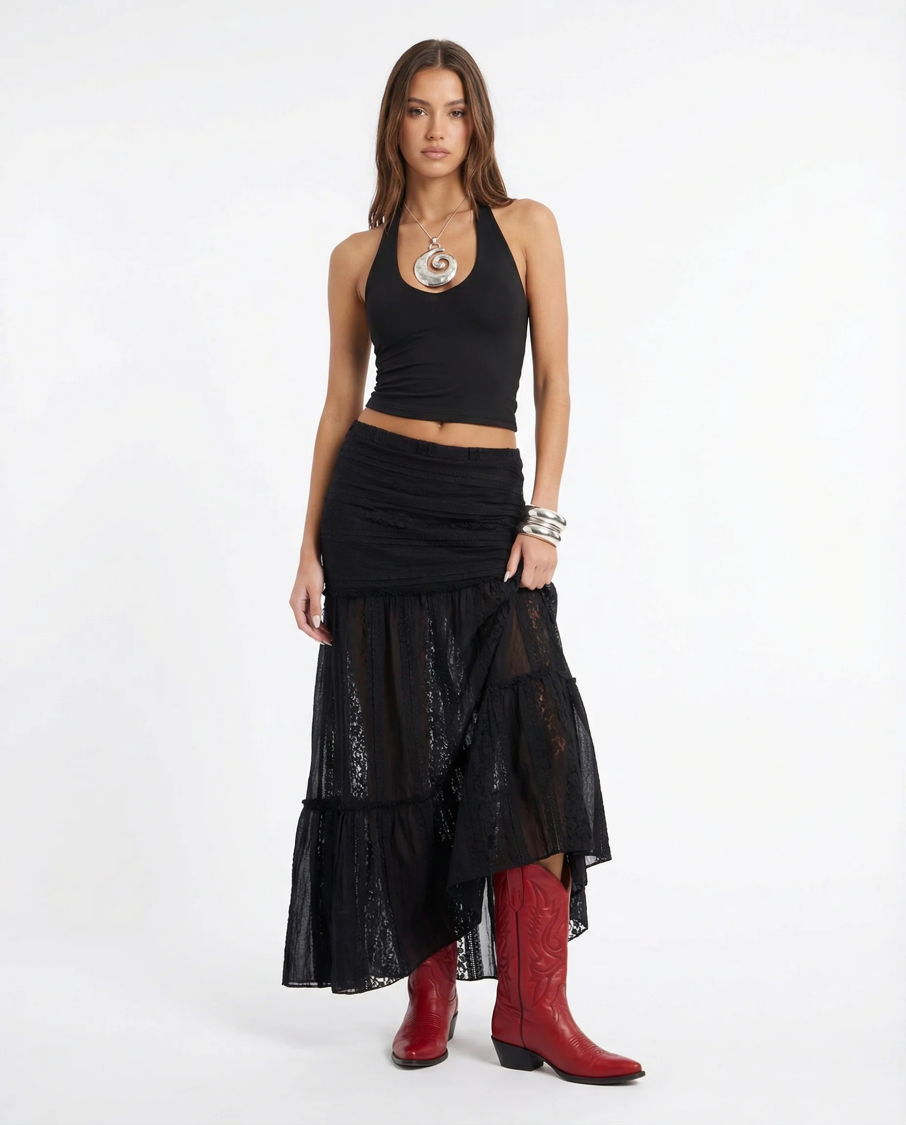 SHEER LACE MAXI SKIRT
