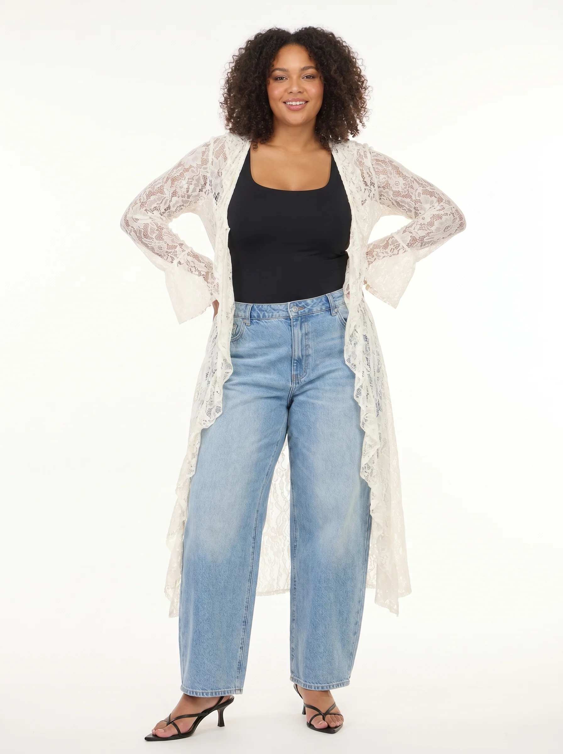 PLUS RUFFLED LACE CARDIGAN