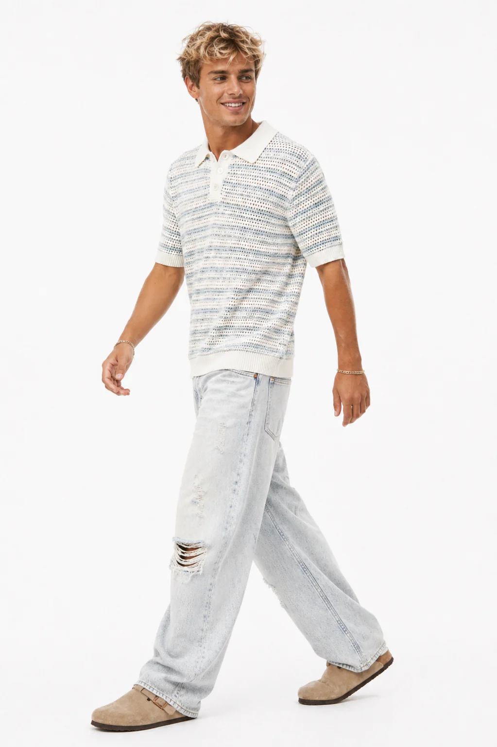 LOOSE KNIT STRIPED POLO SHIRT
