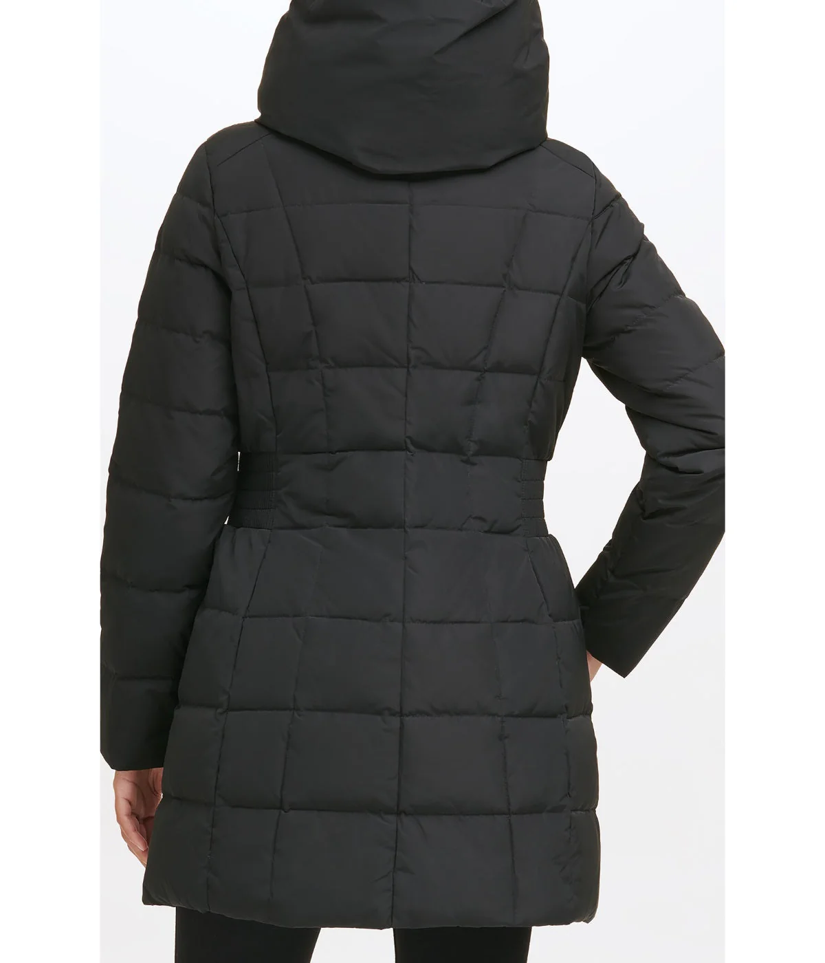 Box Quilt Down Zip Front Coat Dark Black - Image 2