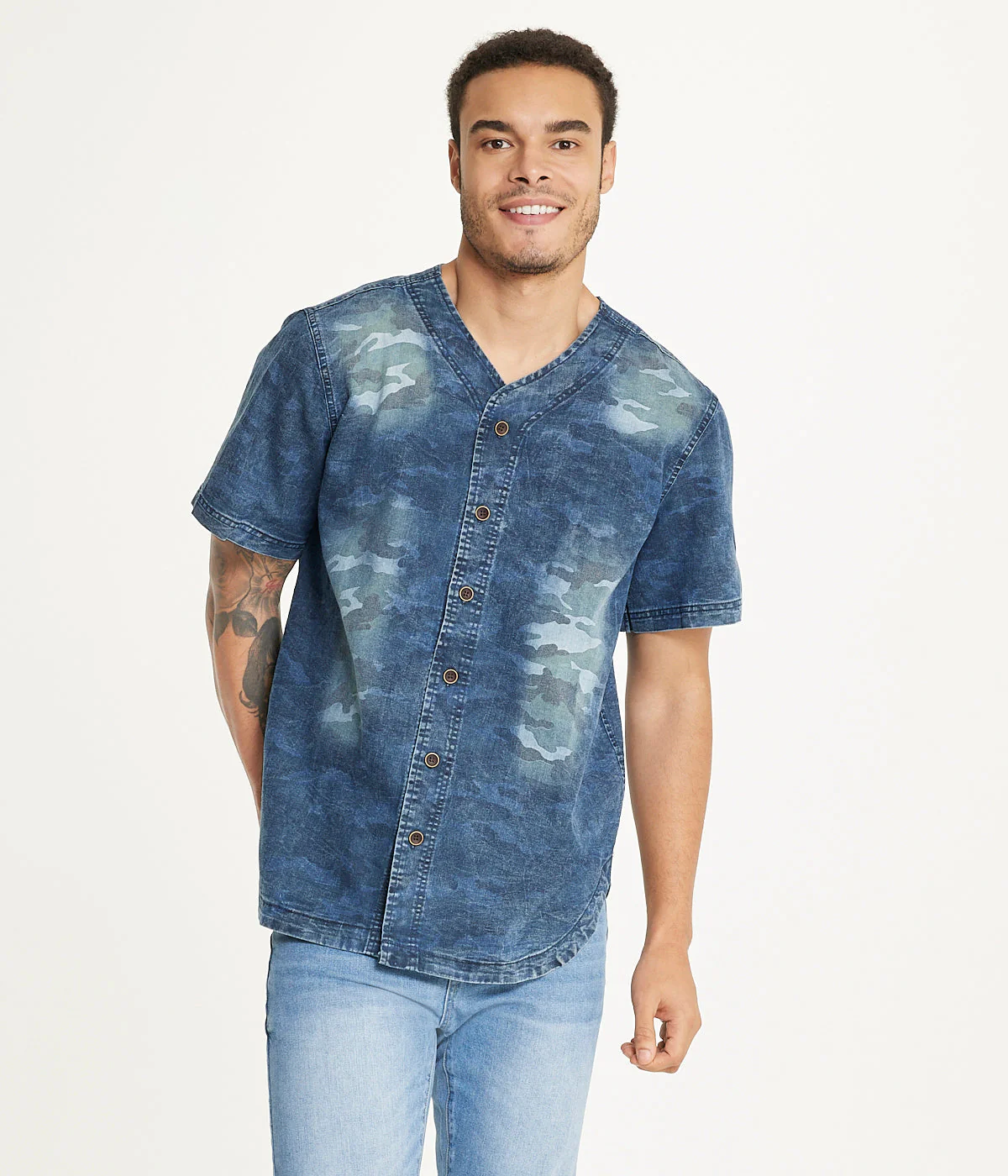 Brooklyn Laundry Men's Baseball Denim Shirt Vintage Distress