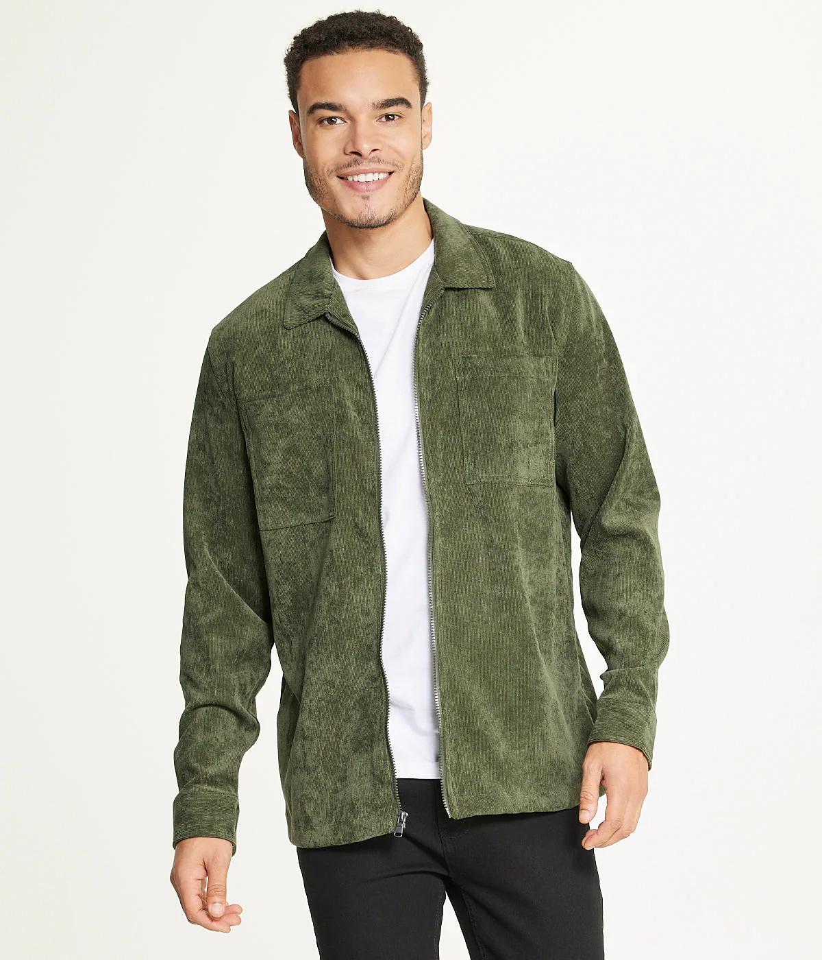 Men's Long Sleeve Corduroy Shirt Jacket (Zip Front)