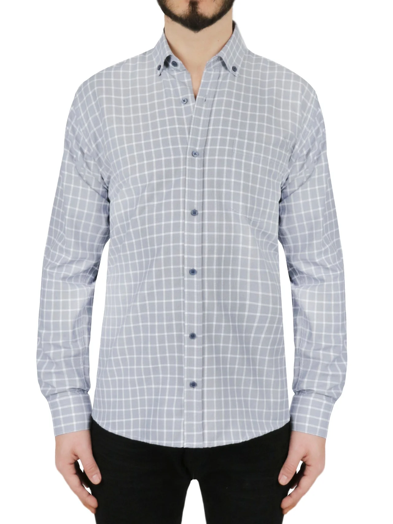Windowpane Checkered Dress Shirt in Grey - Image 2
